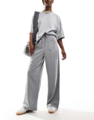 ASOS DESIGN tailored pull on trousers in grey pinstripe