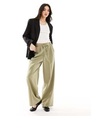 ASOS DESIGN tailored pull on trousers in khaki-Neutral