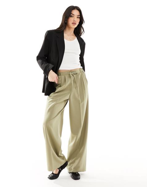 ASOS DESIGN tailored pull on trousers in khaki