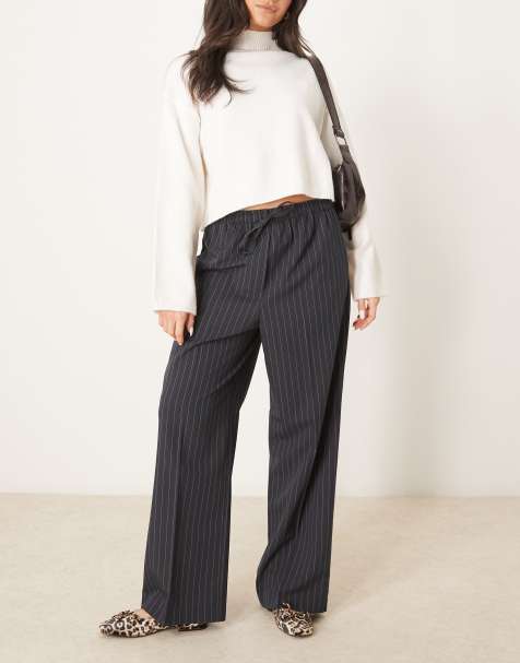 ASOS DESIGN tailored pull on trousers in navy stripe - view 1