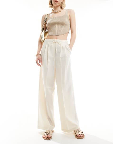 ASOS DESIGN tailored pull on trousers in off white - view 1