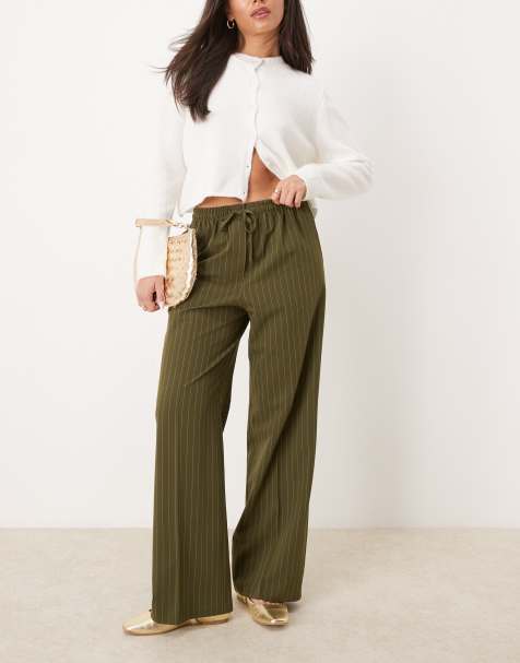 ASOS DESIGN tailored pull on trousers in olive stripe - view 1