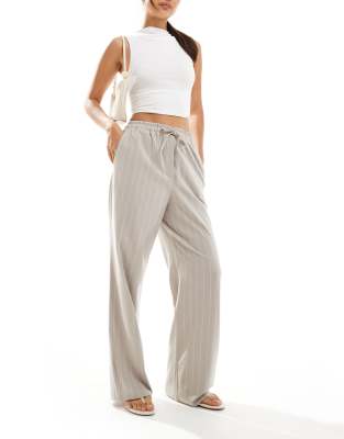 Asos Design Tailored Pull On Trousers In Taupe Stripe-Neutral