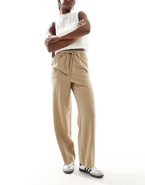 ASOS DESIGN tailored pull on trousers in taupe stripe - view 1