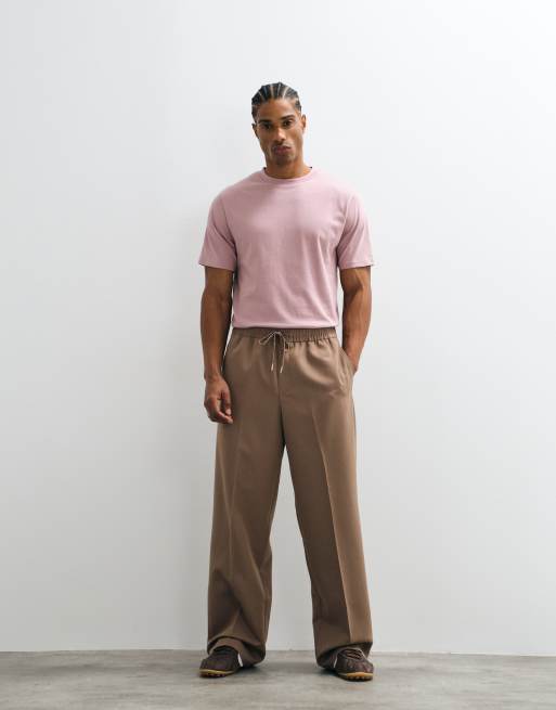 ASOS DESIGN tailored pull on wide leg pants in brown, 2 of 10