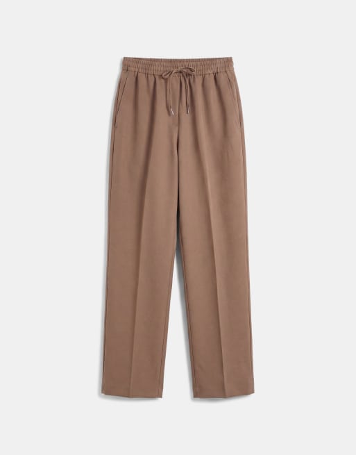 ASOS DESIGN tailored pull on wide leg pants in brown, 7 of 10