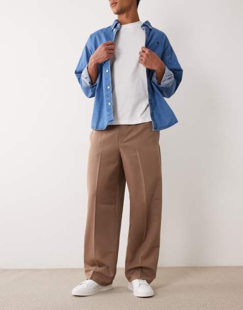 ASOS DESIGN tailored pull on wide leg trousers in brown - view 1