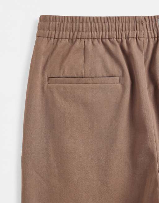 ASOS DESIGN tailored pull on wide leg trousers in brown, 10 of 10