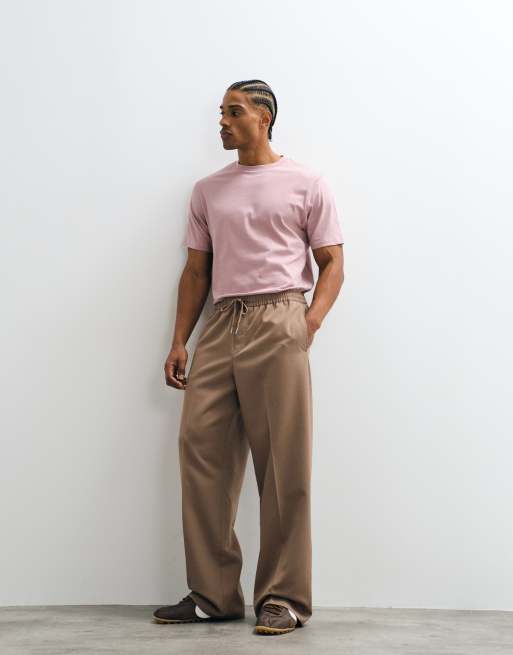 ASOS DESIGN tailored pull on wide leg trousers in brown, 6 of 10