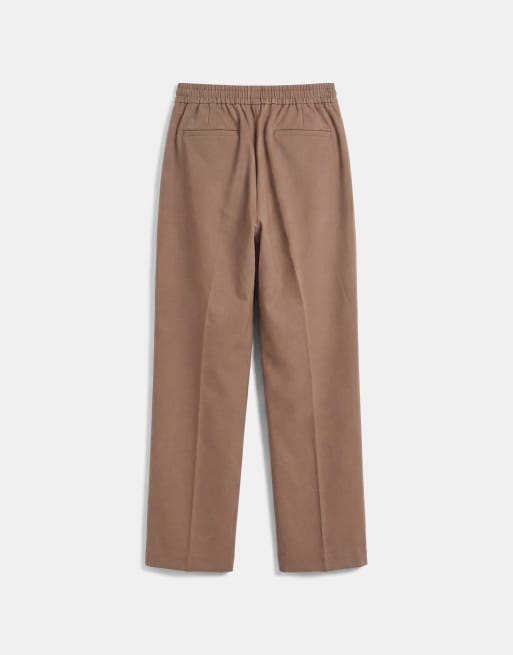 ASOS DESIGN tailored pull on wide leg trousers in brown, 8 of 10