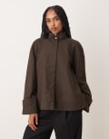 [ASOS DESIGN] ASOS DESIGN tailored raglan sleeve high neck swing jacket in chocolate-Brown XS Chocolate