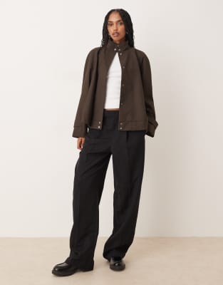 Asos Design Tailored Raglan Sleeve High Neck Swing Jacket In Brown