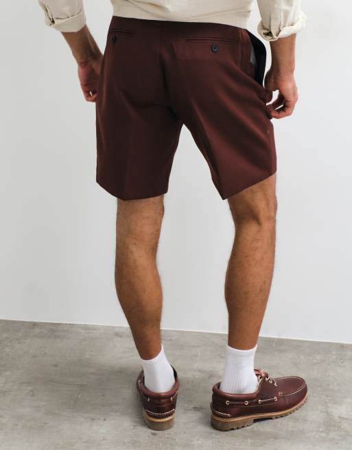 ASOS DESIGN tailored regular shorts in burgundy, 2 of 5