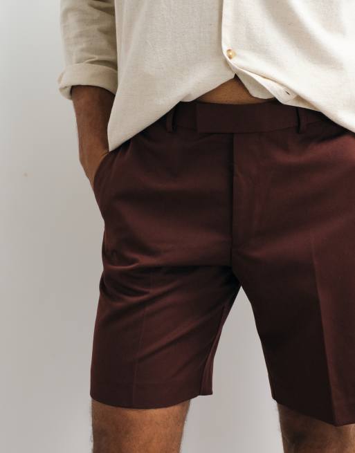 ASOS DESIGN tailored regular shorts in burgundy, 3 of 5
