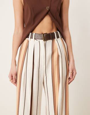 Asos Design Tailored Relaxed Ankle Grazer Pants With Pu Belt In Multi