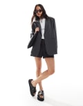 [ASOS DESIGN] ASOS DESIGN tailored relaxed blazer in charcoal stripe-Multi XS Charcoal stripe