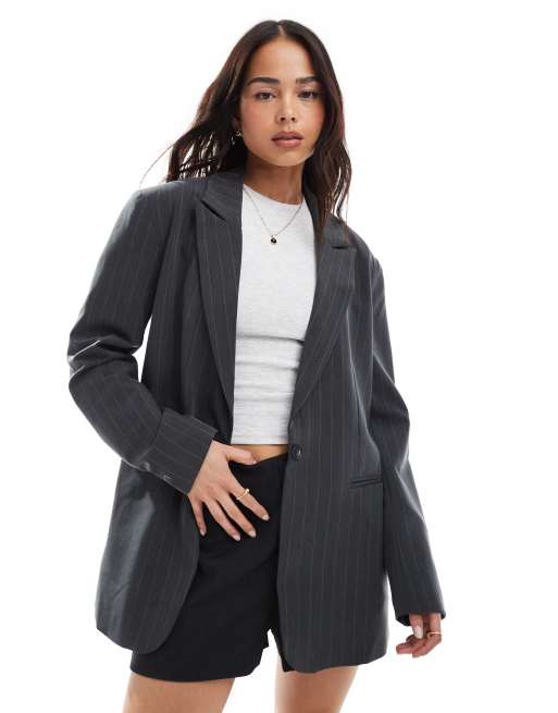 ASOS DESIGN tailored relaxed blazer in charcoal stripe | ASOS