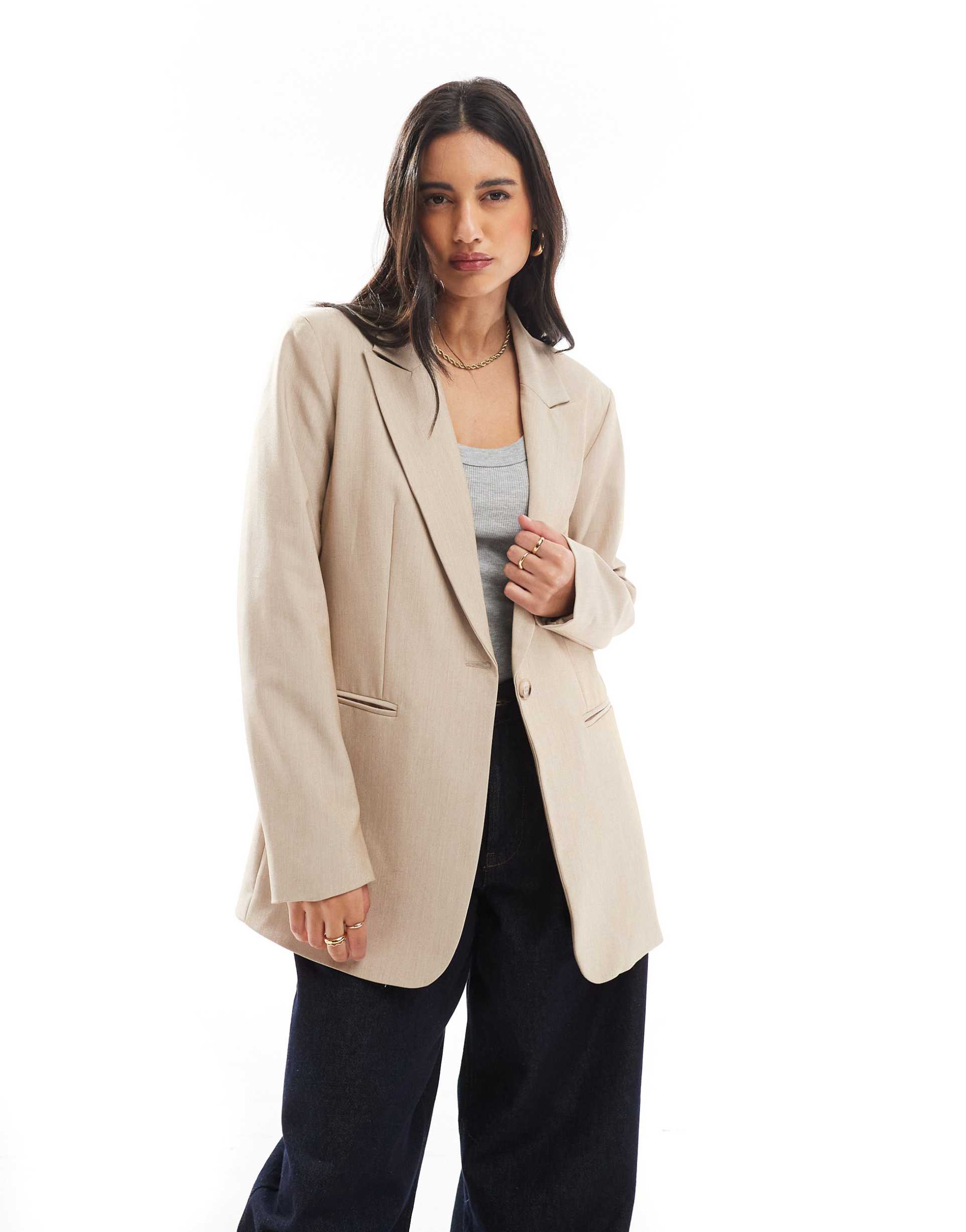 asos design tailored relaxed blazer in stone