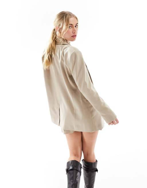 ASOS DESIGN tailored relaxed blazer in taupe stripe, 3 of 4