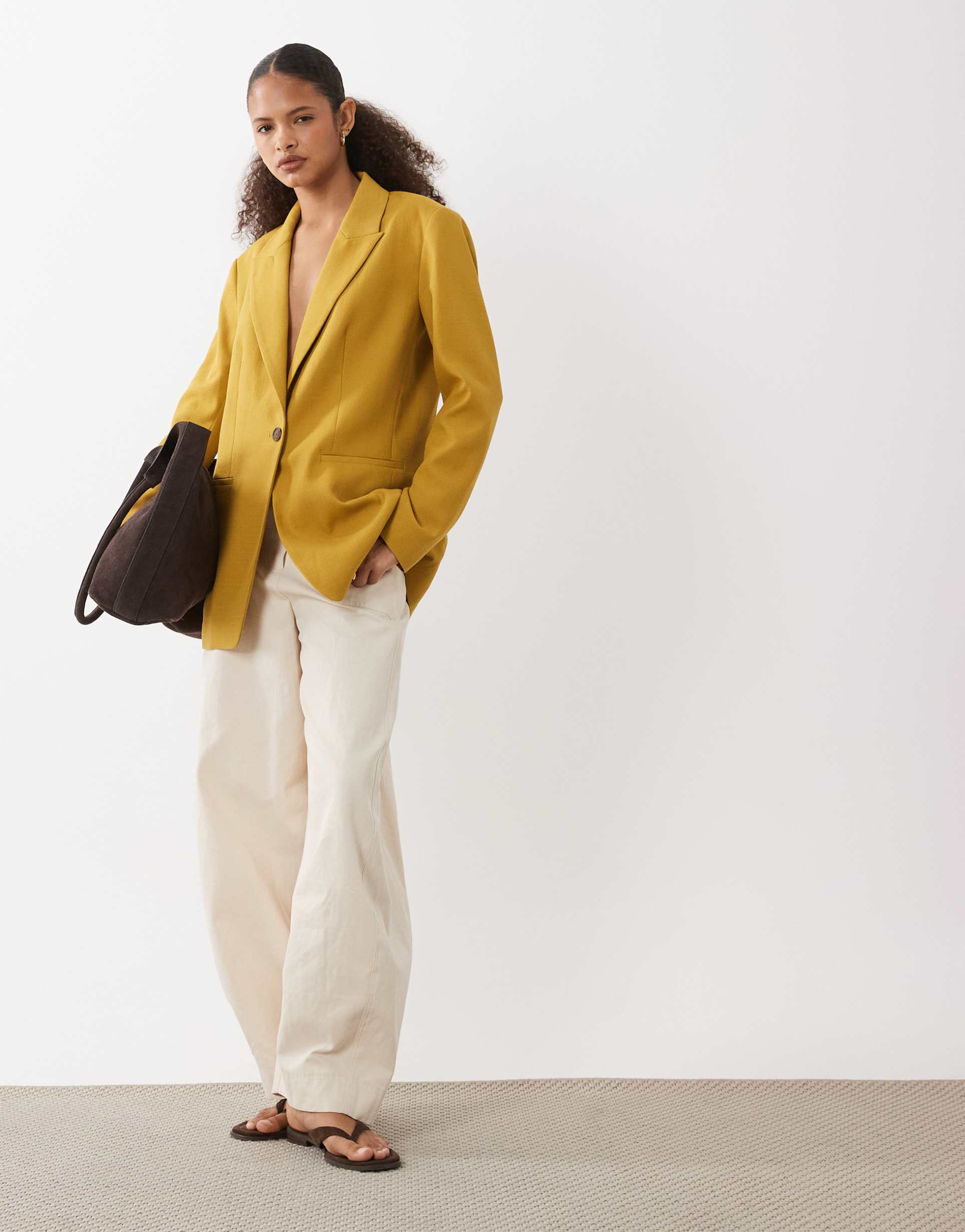 asos design tailored relaxed blazer in texture in ochre