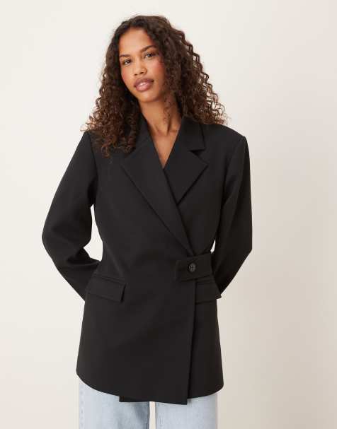ASOS DESIGN tailored relaxed blazer with belt detail in black