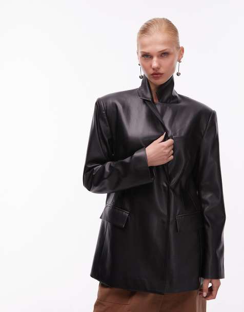 ASOS DESIGN tailored relaxed faux leather blazer in black - view 1