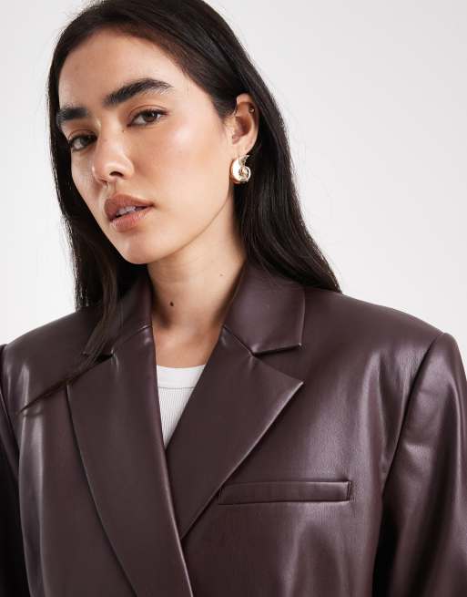 ASOS DESIGN tailored relaxed faux leather blazer in plum