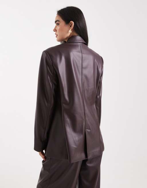 ASOS DESIGN tailored relaxed faux leather blazer in plum