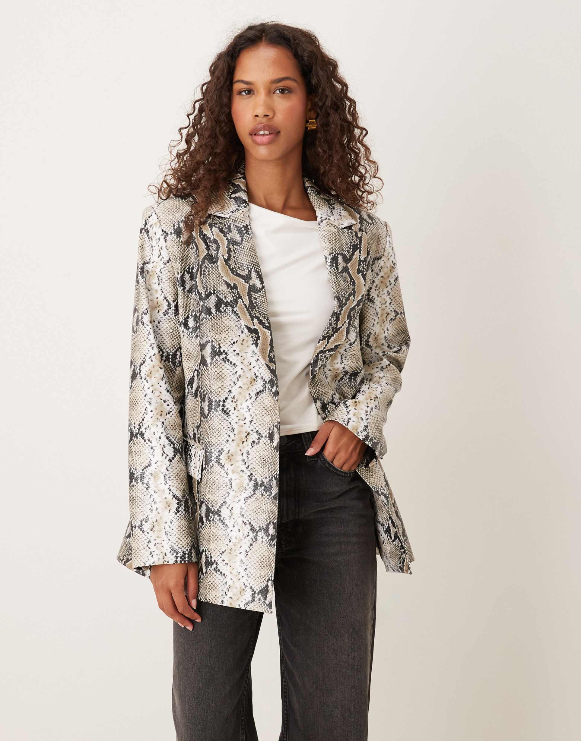 asos design tailored relaxed faux leather blazer in snake