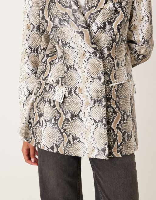 ASOS DESIGN tailored relaxed faux leather blazer in snake, 4 of 4