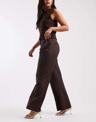 Asos Design Tailored Relaxed Flare Pants In Brown
