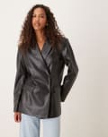 [ASOS DESIGN] ASOS DESIGN tailored relaxed leather look blazer in black S black