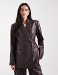 [ASOS DESIGN] ASOS DESIGN tailored relaxed leather look blazer in mulberry S Mulberry