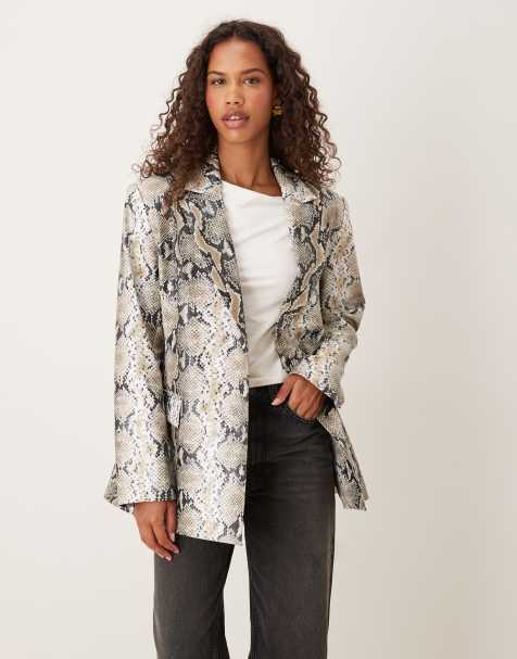 ASOS DESIGN tailored relaxed leather look blazer in snake - view 1