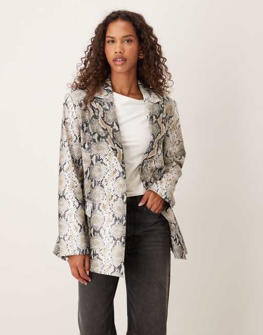 ASOS DESIGN tailored relaxed leather look blazer in snake