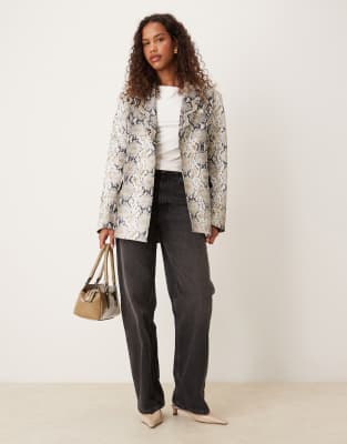 Asos Design Tailored Relaxed Leather Look Blazer In Multi