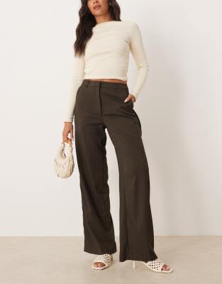Asos Design Tailored Relaxed Pants With Faux Leather Trim In Brown