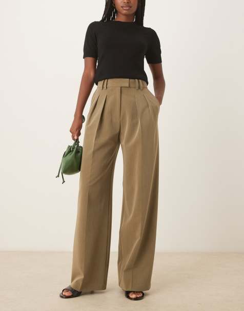 ASOS DESIGN tailored relaxed pants with pleat detailing in olive - view 1