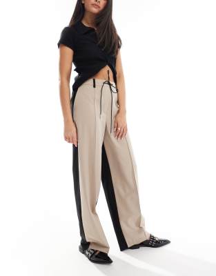 Asos Design Tailored Relaxed Pants With Tie Waist In Black Color Block