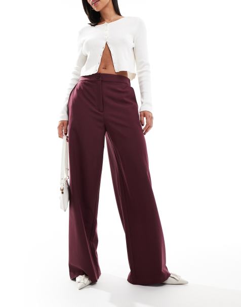 ASOS DESIGN tailored relaxed straight leg pants in burgundy - view 1