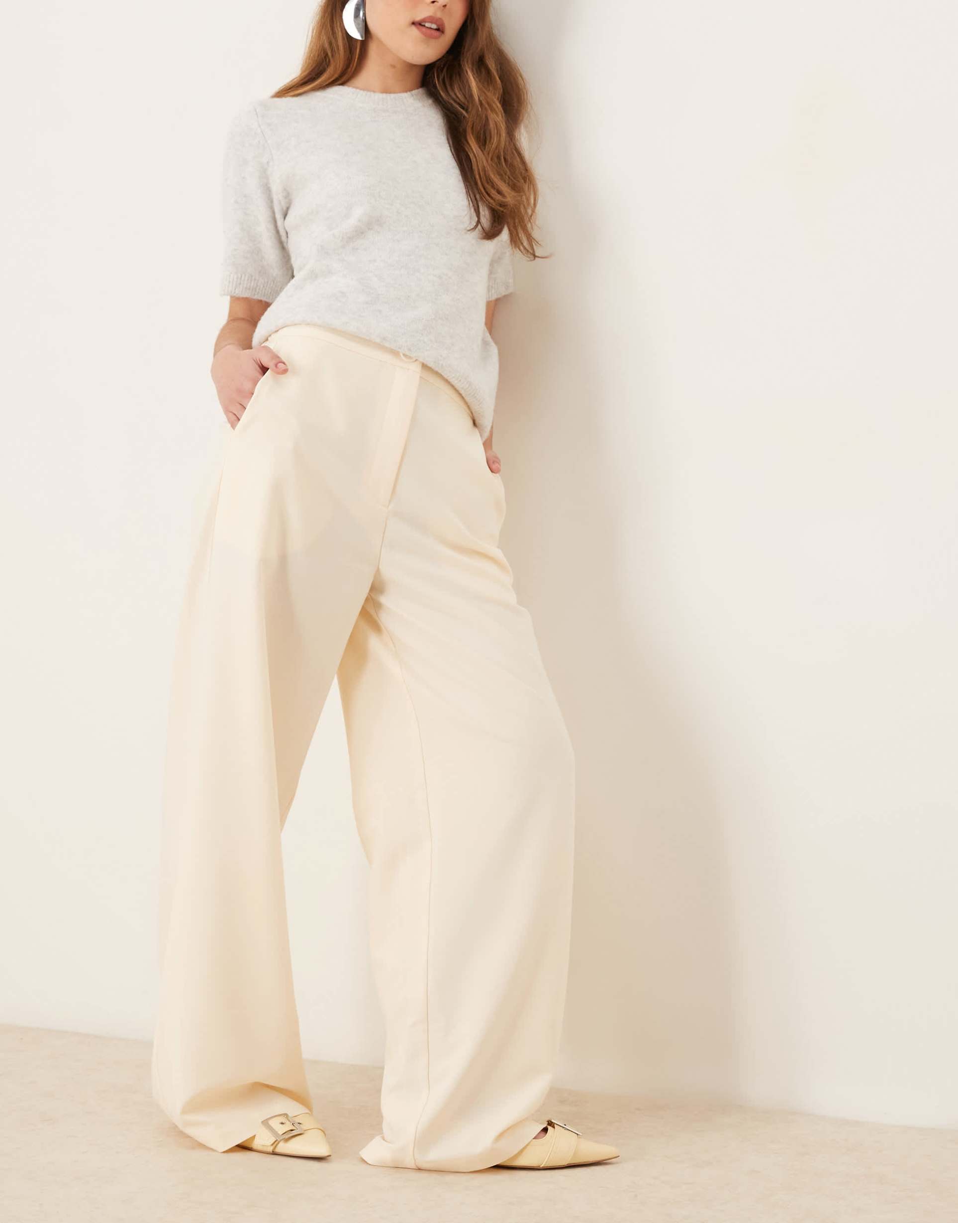 asos design tailored relaxed straight leg pants in buttermilk