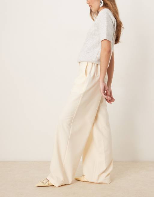 ASOS DESIGN tailored relaxed straight leg pants in buttermilk
