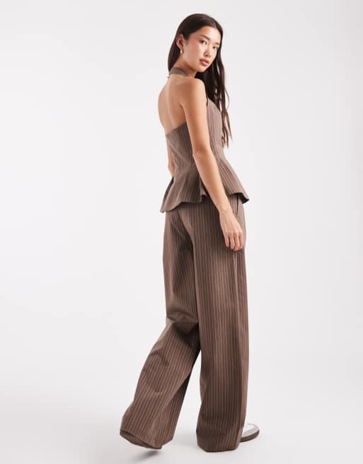 ASOS DESIGN tailored relaxed straight leg pants in coffee stripes - part of a set, 2 of 4