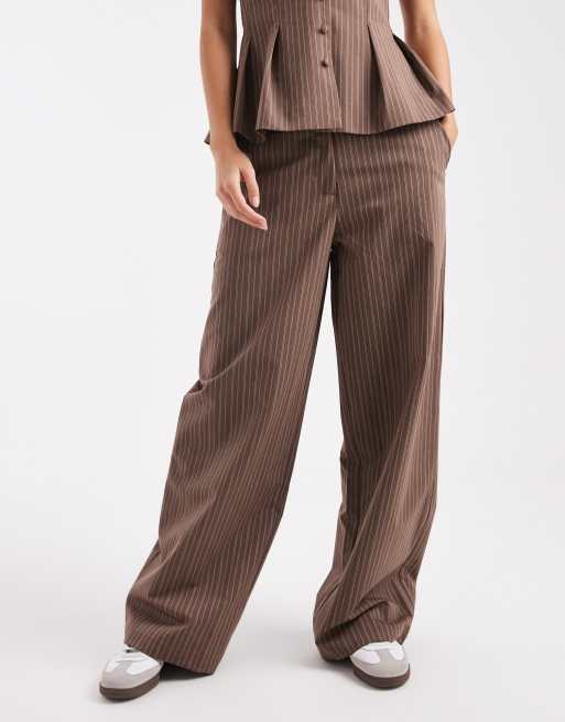 ASOS DESIGN tailored relaxed straight leg pants in coffee stripes - part of a set, 4 of 4