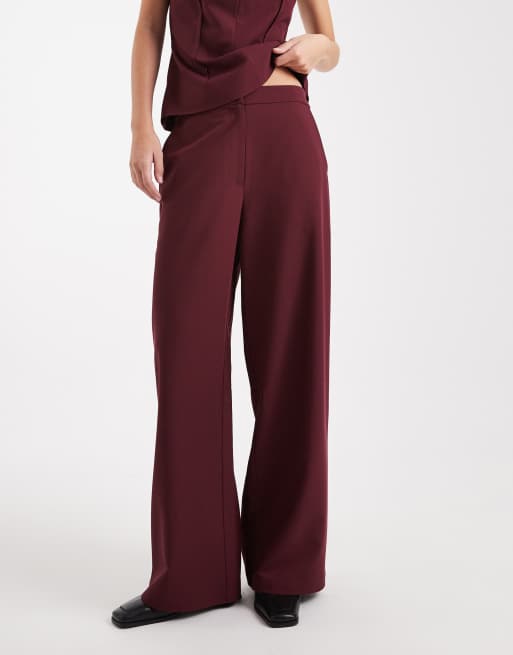 ASOS DESIGN tailored relaxed straight leg pants in dark cherry