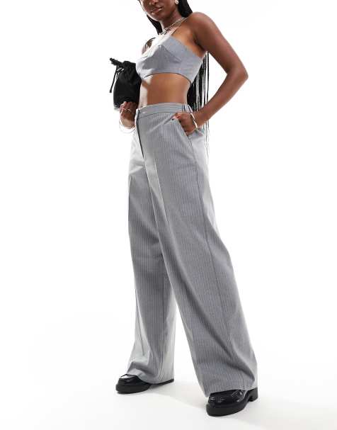 ASOS DESIGN tailored relaxed straight leg pants in gray stripe - view 1