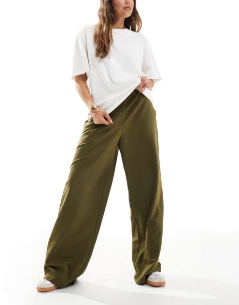 ASOS DESIGN tailored relaxed straight leg pants in khaki green - view 1