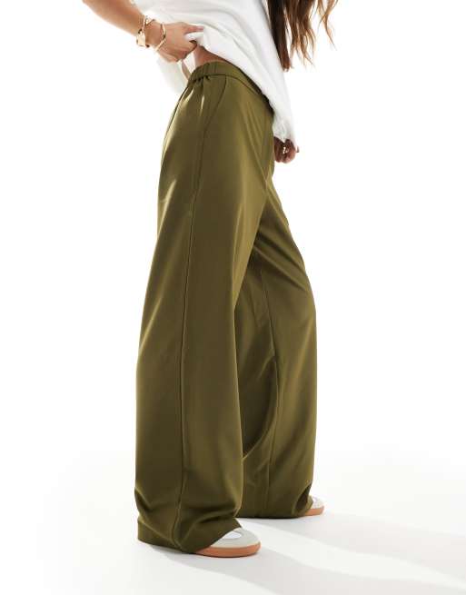 ASOS DESIGN tailored relaxed straight leg pants in khaki green