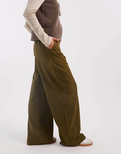ASOS DESIGN tailored relaxed straight leg pants in khaki green