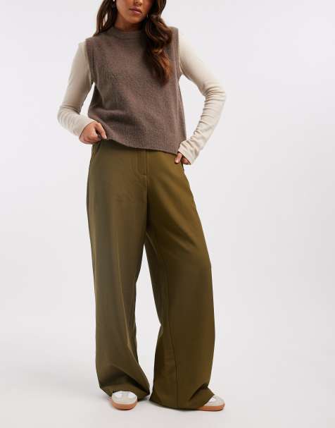 ASOS DESIGN tailored relaxed straight leg pants in khaki - view 1